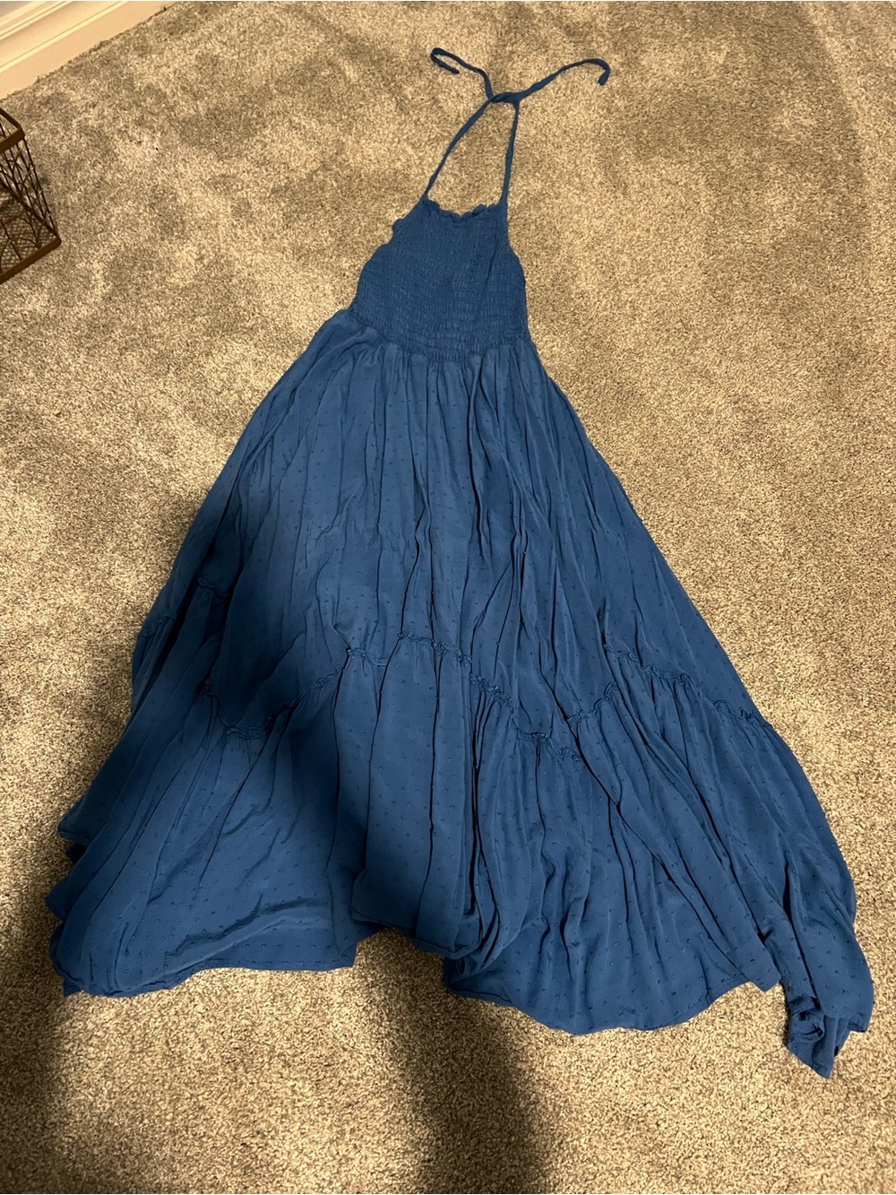 Slate & Willow Smocked Halter Maxi Dress in Navy Blue